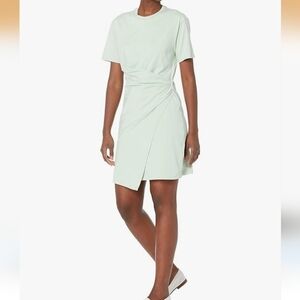 Theory Mint Green Short Sleeve Faux-Wrap Mini Dress